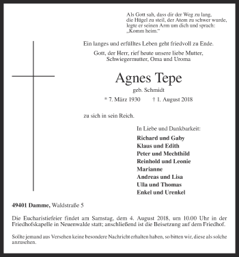 Anzeige von Agnes Tepe von OM-Medien