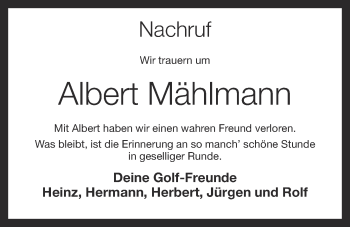 Anzeige von Albert Mählmann von OM-Medien
