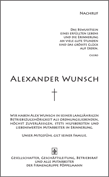 Anzeige von Alexander Wunsch von OM-Medien