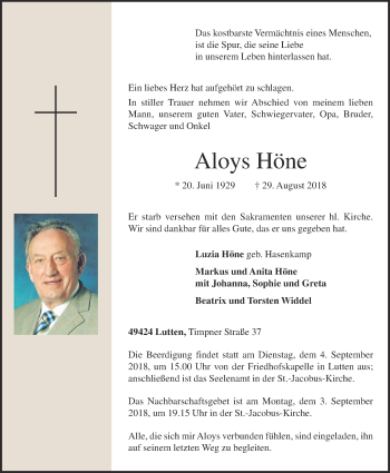Anzeige von Aloys Höne von OM-Medien