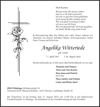 Anzeige von Angelika Witteriede von OM-Medien