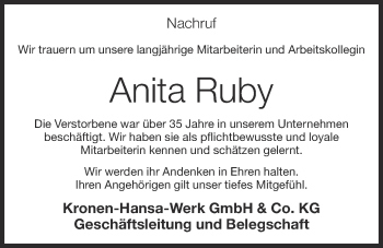 Anzeige von Anita Ruby von OM-Medien