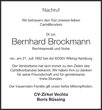 Anzeige von Bernhard Brockmann von OM-Medien