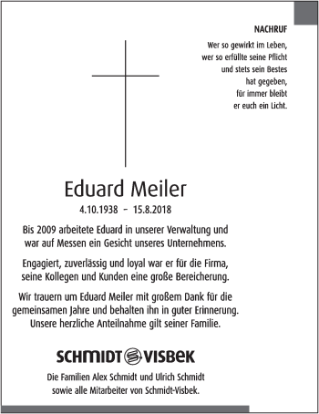 Anzeige von Eduard Meiler von OM-Medien