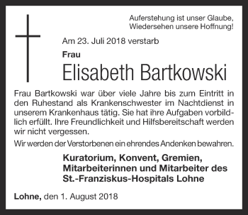 Anzeige von Elisabeth Bartkowski von OM-Medien