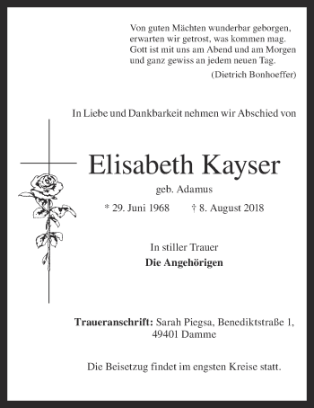 Anzeige von Elisabeth Kayser von OM-Medien