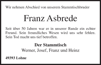 Anzeige von Franz Asbrede von OM-Medien