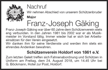 Anzeige von Franz-Joseph Gäking von OM-Medien