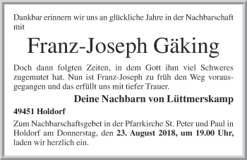 Anzeige von Franz-Joseph Gäking von OM-Medien