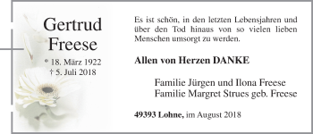 Anzeige von Gertrud Freese von OM-Medien