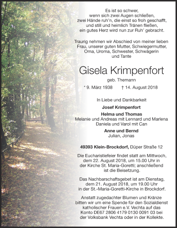 Anzeige von Gisela Krimpenfort von OM-Medien