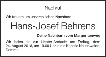 Anzeige von Hans-Josef Behrens von OM-Medien