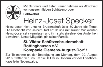 Anzeige von Heinz-Josef Specker von OM-Medien