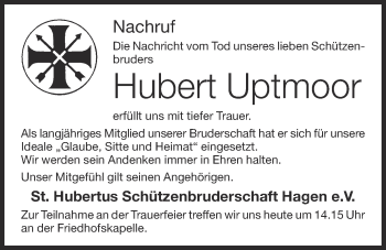 Anzeige von Hubert Uptmoor von OM-Medien