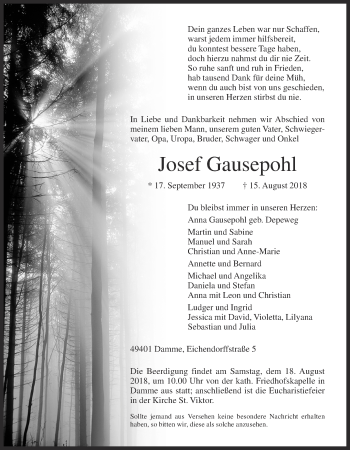 Anzeige von Josef Gausepohl von OM-Medien