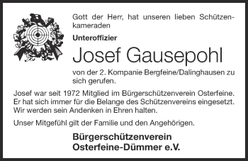 Anzeige von Josef Gausepohl von OM-Medien