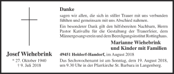 Anzeige von Josef Wiehebrink von OM-Medien