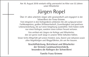 Anzeige von Jürgen Ropel von OM-Medien