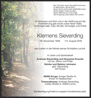 Anzeige von Klemens Sieverding von OM-Medien