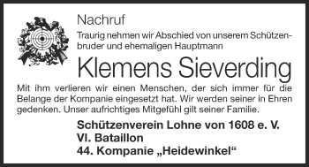 Anzeige von Klemens Sieverding von OM-Medien