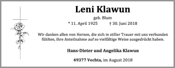 Anzeige von Leni Klawun von OM-Medien