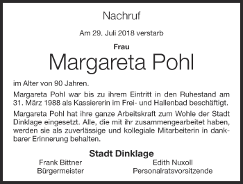 Anzeige von Margareta Pohl von OM-Medien