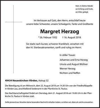 Anzeige von Margret Herzog von OM-Medien