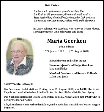 Anzeige von Maria Geerken von OM-Medien
