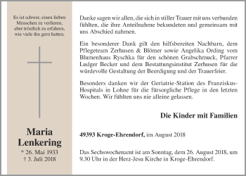 Anzeige von Maria Lenkering von OM-Medien