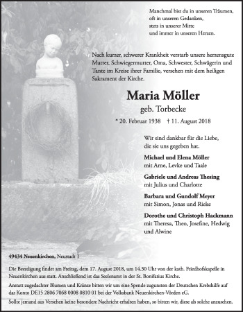 Anzeige von Maria Möller von OM-Medien