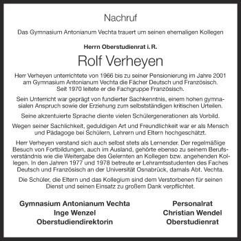 Anzeige von Rolf Verheyen von OM-Medien