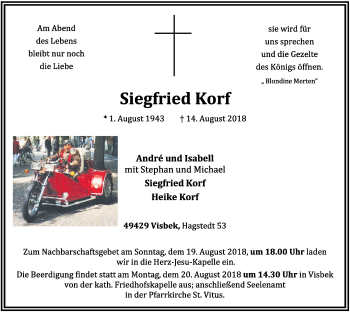 Anzeige von Siegfried Korf von OM-Medien