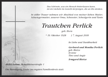 Anzeige von Trautchen Perlick von OM-Medien