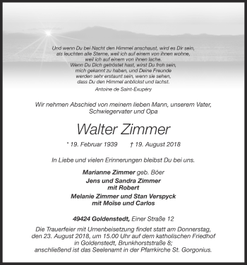 Anzeige von Walter Zimmer von OM-Medien