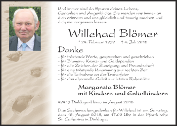 Anzeige von Willehad Blömer von OM-Medien