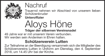 Anzeige von Aloys Höne von OM-Medien