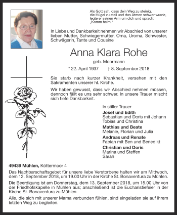Anzeige von Anna Klara Rohe von OM-Medien