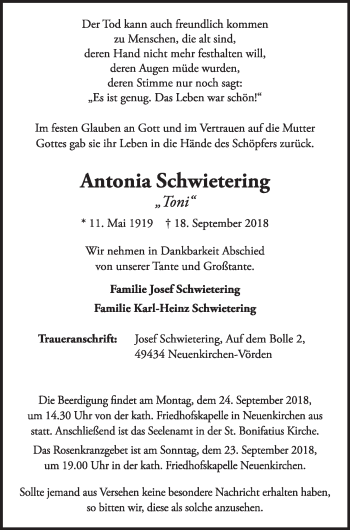 Anzeige von Antonia Schwietering von OM-Medien