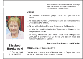 Anzeige von Elisabeth Bartkowski von OM-Medien