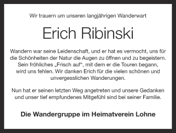 Anzeige von Erich Ribinski von OM-Medien