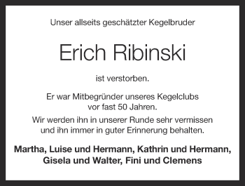 Anzeige von Erich Ribinski von OM-Medien