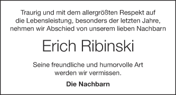 Anzeige von Erich Ribinski von OM-Medien