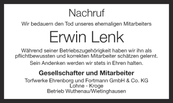 Anzeige von Erwin Lenk von OM-Medien