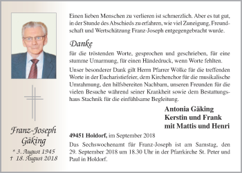 Anzeige von Franz-Joseph Gäking von OM-Medien