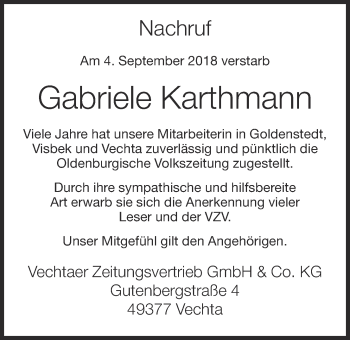 Anzeige von Gabriele Karthmann von OM-Medien