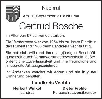 Anzeige von Gertrud Bosche von OM-Medien