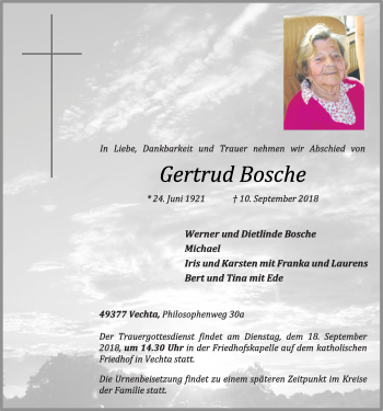 Anzeige von Gertrud Bosche von OM-Medien