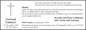 Anzeige von Gertrud Lameyer von OM-Medien