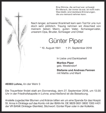 Anzeige von Günter Piper von OM-Medien