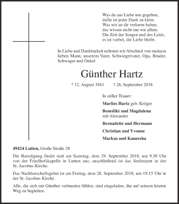 Anzeige von Günther Hartz von OM-Medien